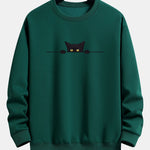 Black Cat Print Relax Fit Sweatshirt & Jogging Pants