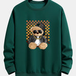 Chessboard Hip Hop Bear Print Relax Fit Sweatshirt