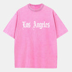 Los Angeles Gothic Print Washed Distressed Drop Shoulder T-Shirt
