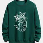 Two Cats Print Relax Fit Sweatshirt