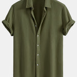 Waffle Button Up Shirt & Linen Cotton Blend Drawstring Shorts