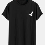 Flying Eagle Print Cotton Arc Hem T-Shirt