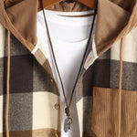 Relax Fit Flannel Plaid Corduroy Patchwork Hooded Shirt