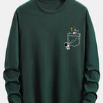 Long Sleeve Pocket Planet Astronaut Print Cotton T-Shirt
