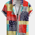Color Block Paisley Print Button Up Shirt & Swim Shorts
