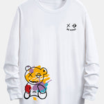 Long Sleeve Graffiti Bear Print Cotton Arc Hem T-Shirt