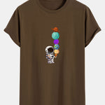 Planet Astronaut Print Cotton Arc Hem T-Shirt