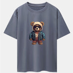 Bear In Leather Jacket Print Drop Shoulder Oversize T-Shirt