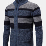 Color Block Funnel Neck Zip Up Sweater