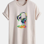 Regular Fit Dissolving Headphones Print Cotton T-Shirt