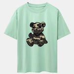 Camouflage Bear Print Drop Shoulder Oversize T-Shirt