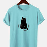 Weightlifting Cat Print T-Shirt