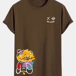 Graffiti Bear Print Cotton Arc Hem T-Shirt