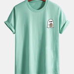Regular Fit Ghost Drinking Coffee Print Cotton T-Shirt