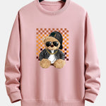 Chessboard Hip Hop Bear Print Relax Fit Sweatshirt
