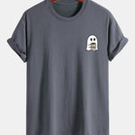Regular Fit Ghost Drinking Coffee Print Cotton T-Shirt