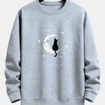 Black Cat On The Moon Print Relax Fit Sweatshirt