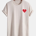Regular Fit Heart Smiley Face Print Cotton T-Shirt
