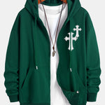 Cross Print Relax Fit Zip Hoodie