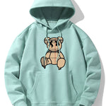 Plaid Pattern Dissolving Bear Print Drop Shoulder Relaxed Hoodie
