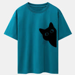 Black Cat Print Drop Shoulder Oversize T-Shirt