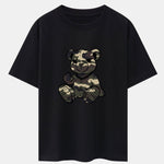 Camouflage Bear Print Drop Shoulder Oversize T-Shirt