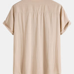 Linen Look Cotton Blend Stand Collar Shirt