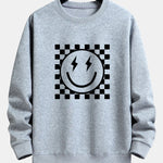 Chessboard Smiley Face Print Relax Fit Sweatshirt