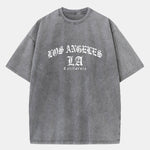 Gothic Los Angeles Print Washed Distressed Drop Shoulder T-Shirt