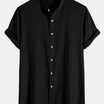 Linen Look Cotton Blend Stand Collar Shirt