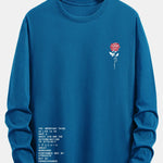 Long Sleeve Slogon Rose Print Cotton T-Shirt