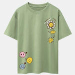 Sun And Flowers Print Drop Shoulder Oversize T-Shirt