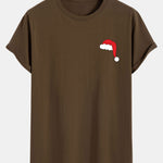 Santa Hat Print Cotton Arc Hem T-Shirt