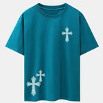 Ornamental Cross Print Drop Shoulder Oversize T-Shirt
