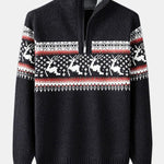 Christmas Moose Print Half Zip Sweater