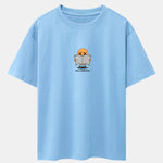 Cartoon Smiley Read Newspaper Print Drop Shoulder Oversize T-Shirt