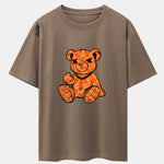 Orange Stitching Bear Print Drop Shoulder Oversize T-Shirt