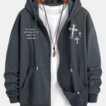 Cross Slogan Print Relax Fit Zip Hoodie