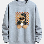 Chessboard Hip Hop Bear Print Relax Fit Sweatshirt