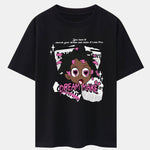 Cartoon Character Newspaper Print Drop Shoulder Oversize T-Shirt