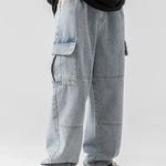 Elastic Waist Relax Fit Straight Leg Cargo Jeans