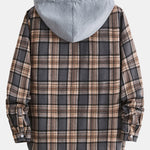 Hooded Button Up Plaid Shirt