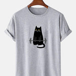 Weightlifting Cat Print T-Shirt