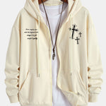 Cross Slogan Print Relax Fit Zip Hoodie
