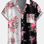 Two Tone Rose Print Button Up Shirt & Swim Shorts