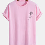 Regular Fit Simple Rose Print Cotton T-Shirt