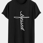 Blessed Word Print Cotton Arc Hem T-Shirt
