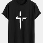 Cross Print Cotton Arc Hem T-Shirt