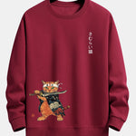 Samurai Warrior Cat Print Relax Fit Sweatshirt