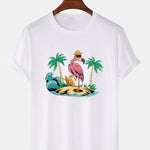 Flamingo On Vacation Print T-Shirt